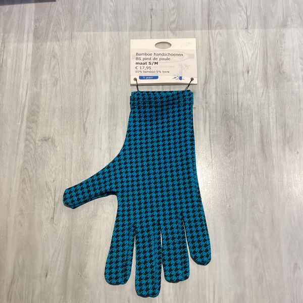 Bamboe handschoenen pied de poule petrol - Afbeelding 2