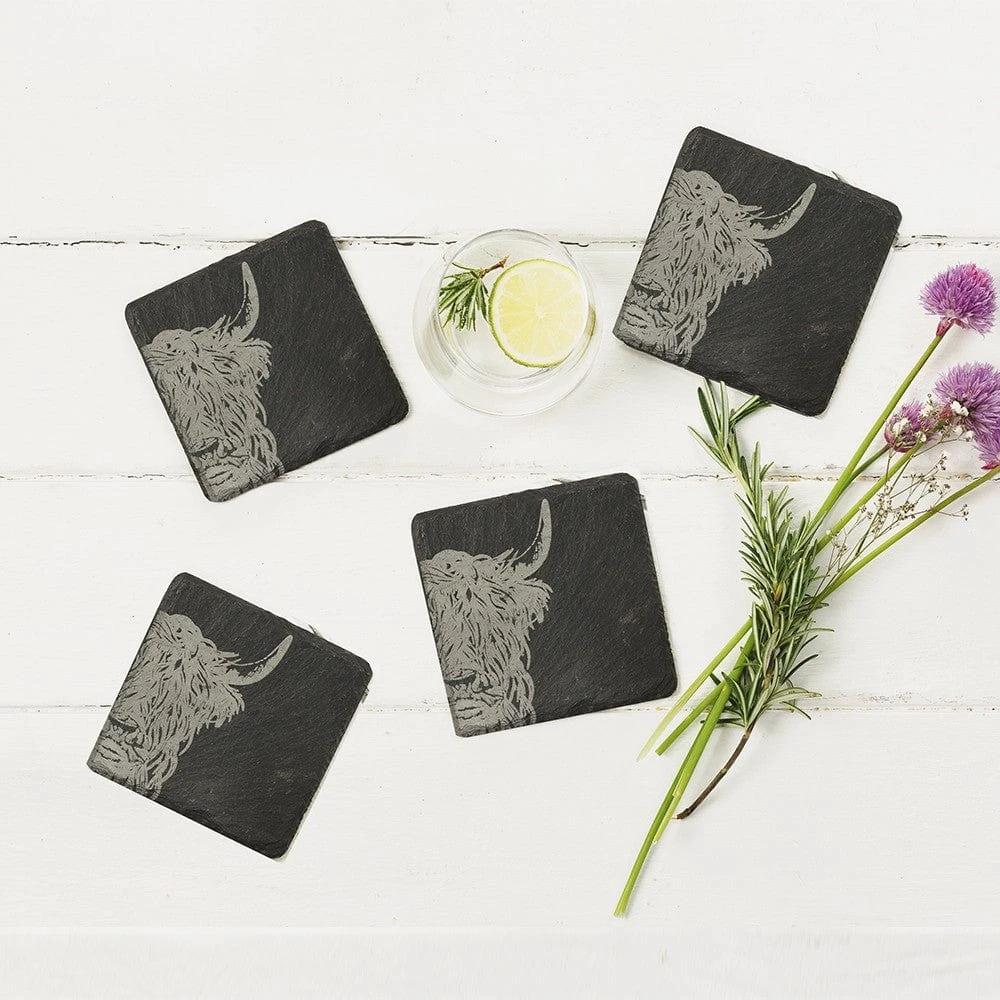 Onderzetters Schotse Hooglander - Gegraveerd - Leisteen - Just Slate Company Scotland - Afbeelding 3