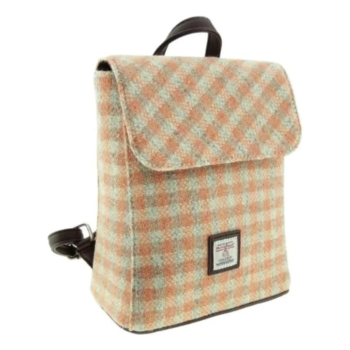 Rugzak Tummel Gingham Oranje (Coral) - Mini - 26x21x12 - Harris Tweed - Glen Appin of Scotland - Afbeelding 2