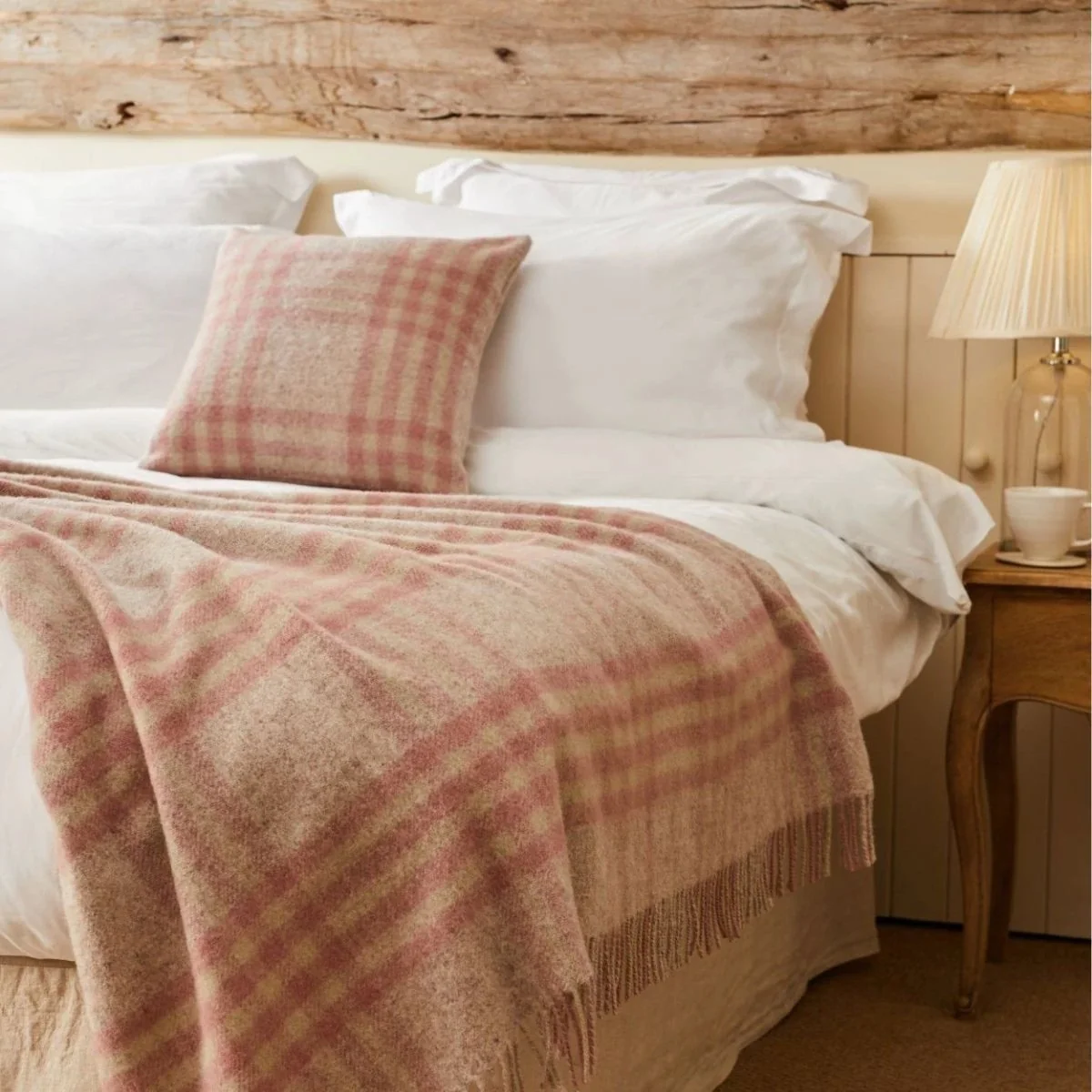 Sprei Grote Schotse Ruit Oud Roze (Dusky Pink) - 140x240 - Nieuw Wol - Tweedmill UK - Afbeelding 3