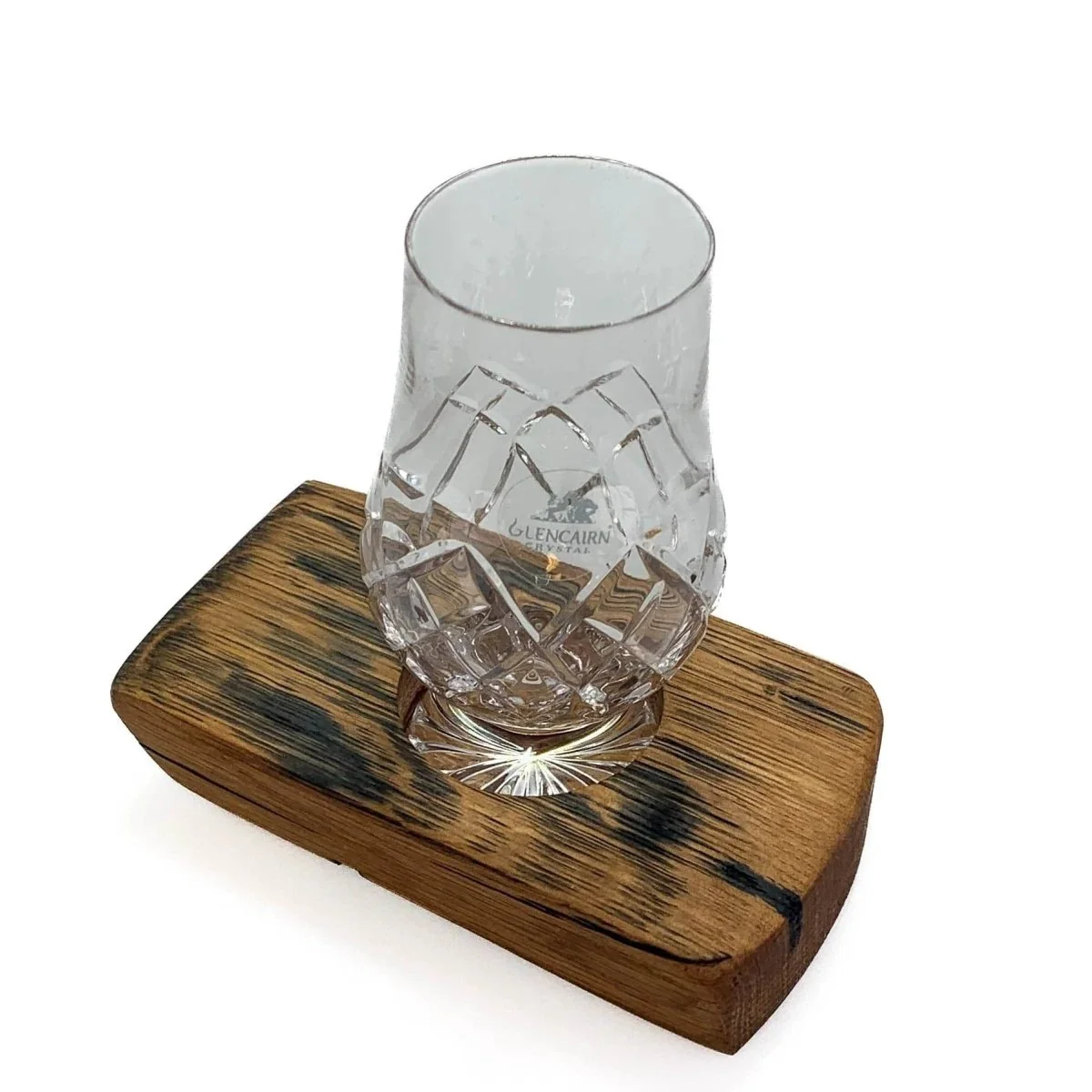 Whiskyglashouder van oude whiskyvaten met 1 Glencairn Cut Whiskyglas - Darach en Glencairn Crystal Scotland - Afbeelding 3